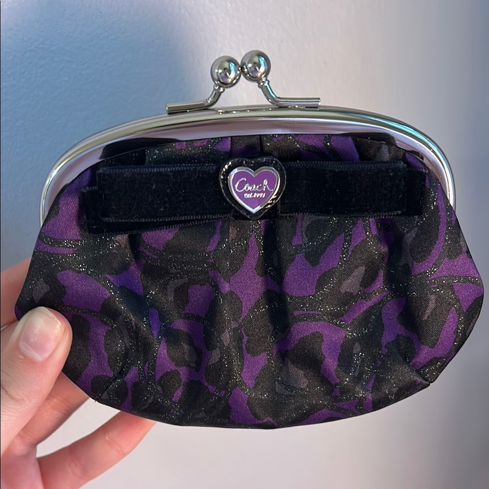 Coach Purple and Black Coin Purse with Kiss-Lock Closure